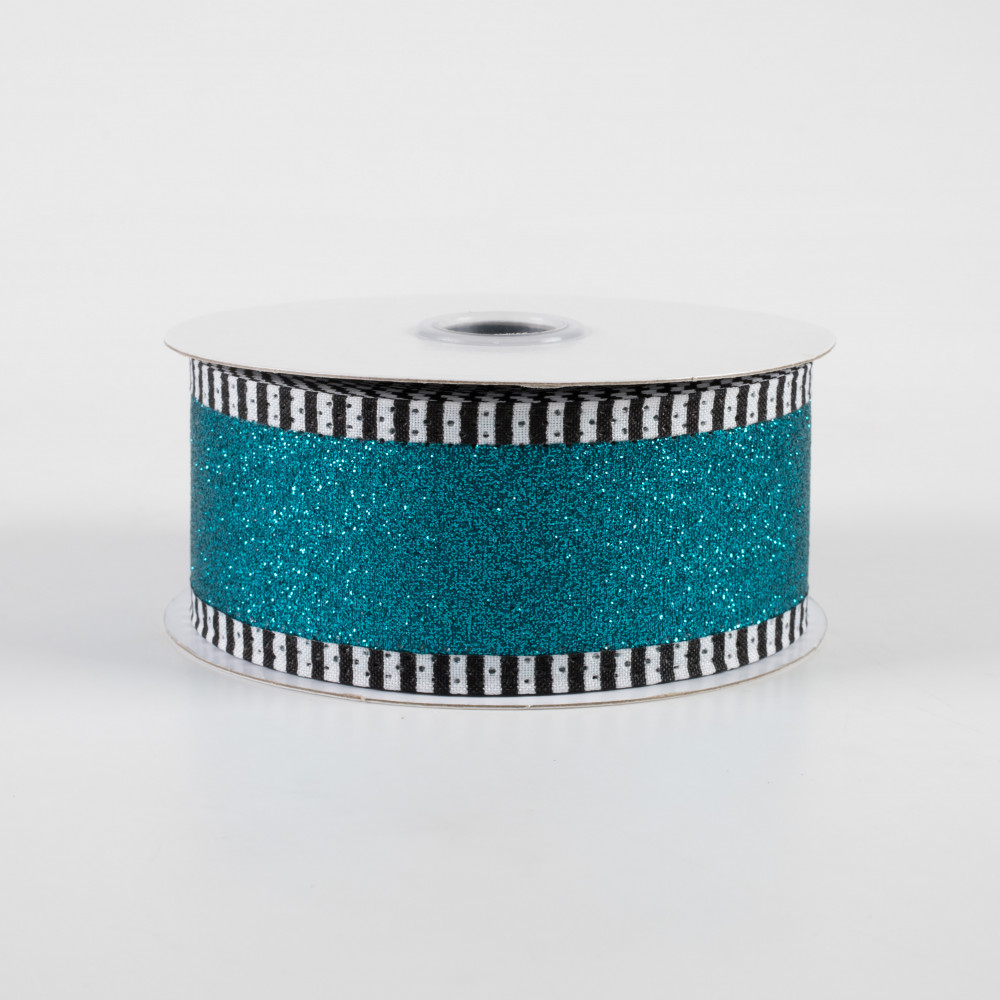 1.5 Turquoise Glitter Satin Ribbon Wired Ribbon 
