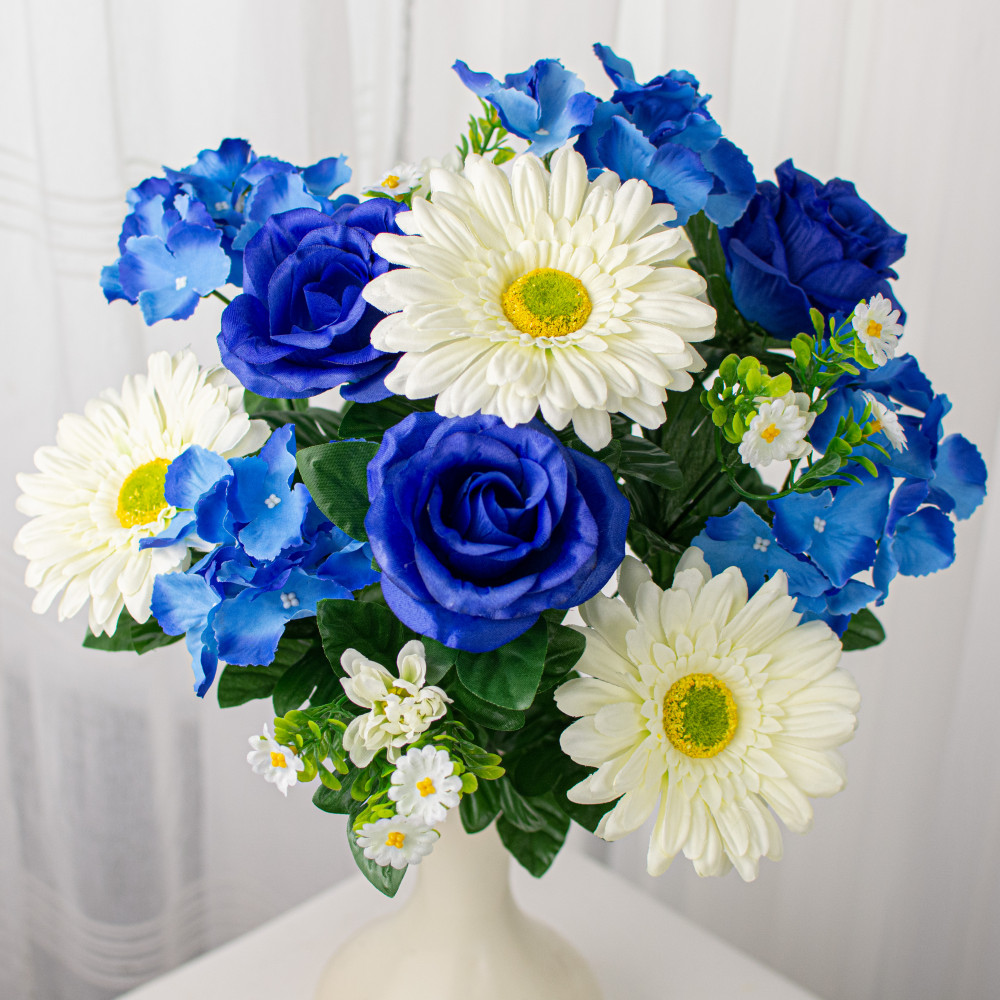 blue gerbera daisy bouquet