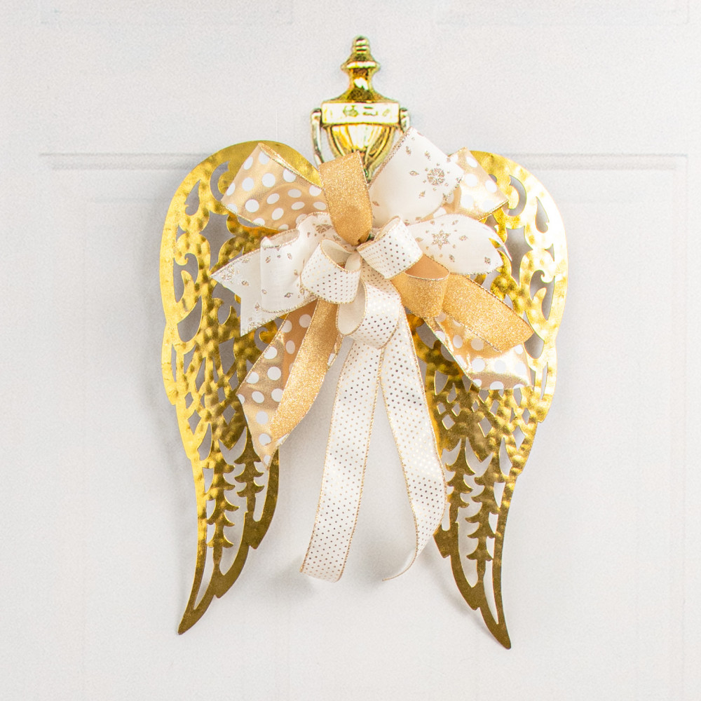Gold Angel Wings with White Silk Ribbon Christmas Ornament – Cypress  Springs Gift Shop
