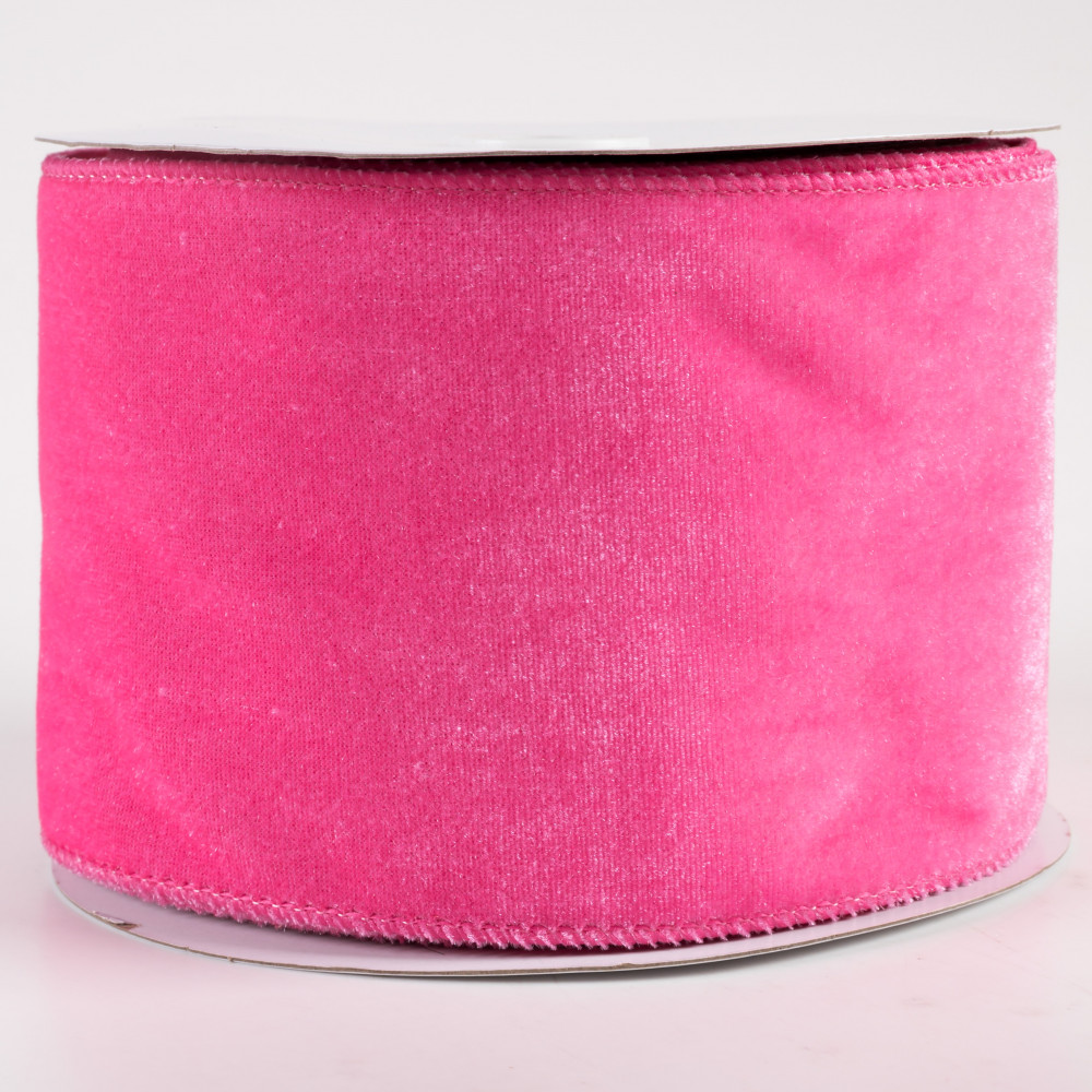 Velvet Ribbon with Lifted Stripe, Taffeta Backed, Hot Pink, 1 1/2 inches  wide, 3 3/8 Yard Piece • Promenade Fine Fabrics
