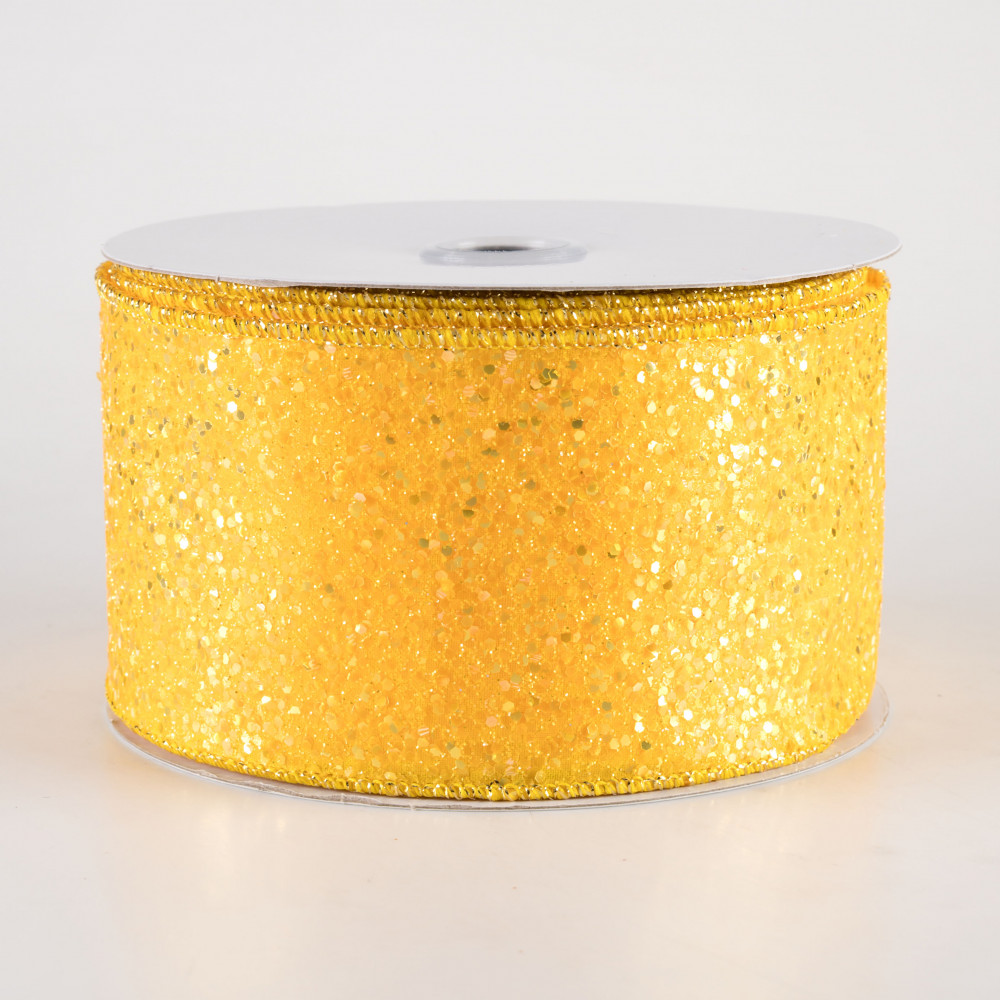 Wired Gold Glitter Ribbon, Gold Ribbon for Wreaths and Bows, Gold Christmas  Ribbon, 2.5 X 10 YARD ROLL 