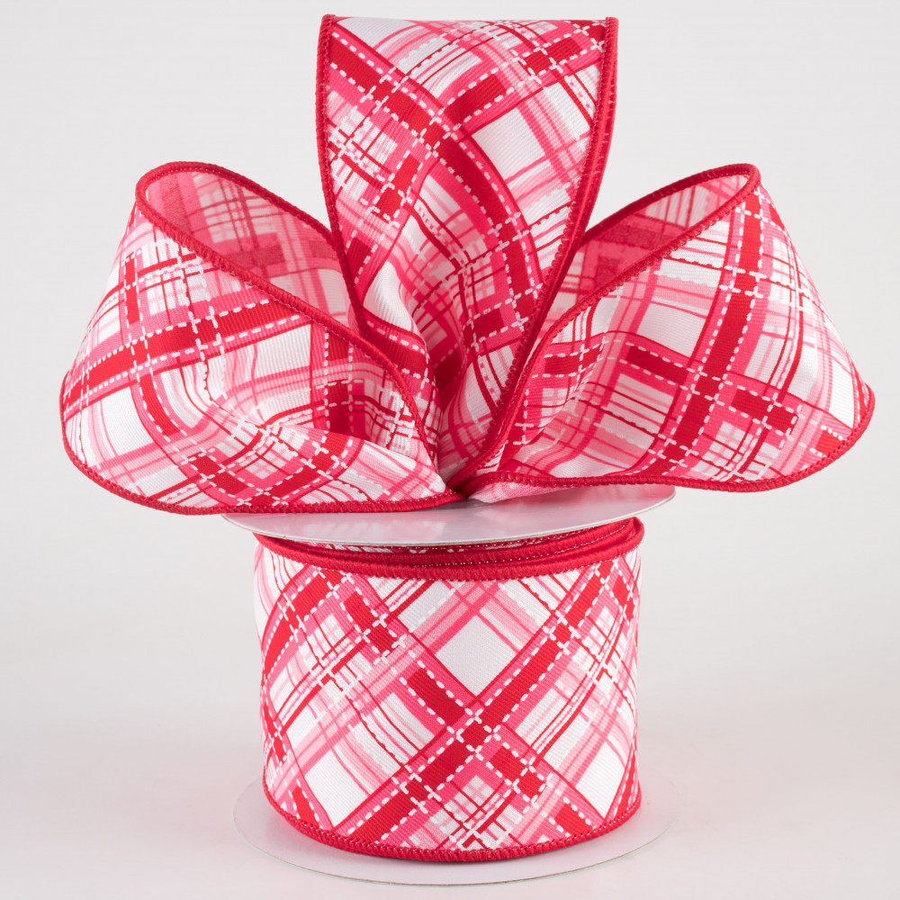 Pale Pink & White Traditional Gingham Ribbon, 40mm 1 9/16in Wide sold per  Metre 