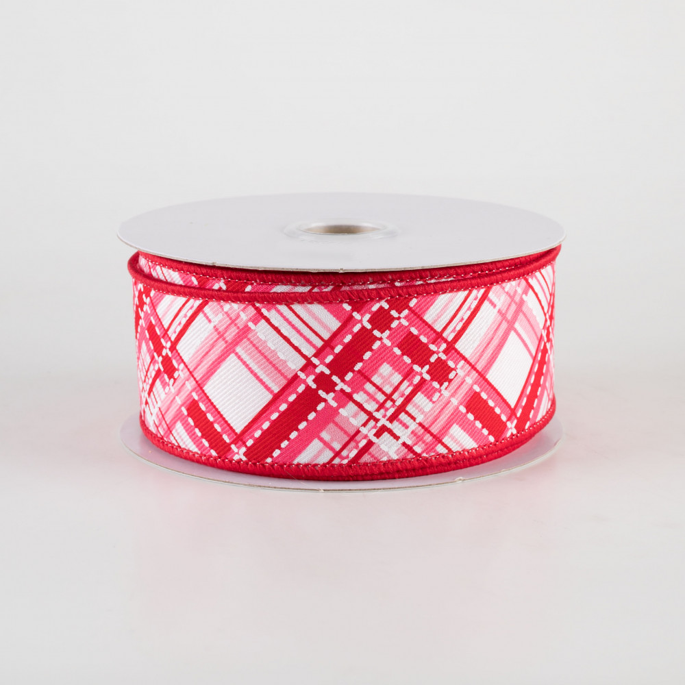 Wired Ribbon * Glitter Diagonal Plaid * Red and White * 1.5 x 10 Yard –  Personal Lee Yours