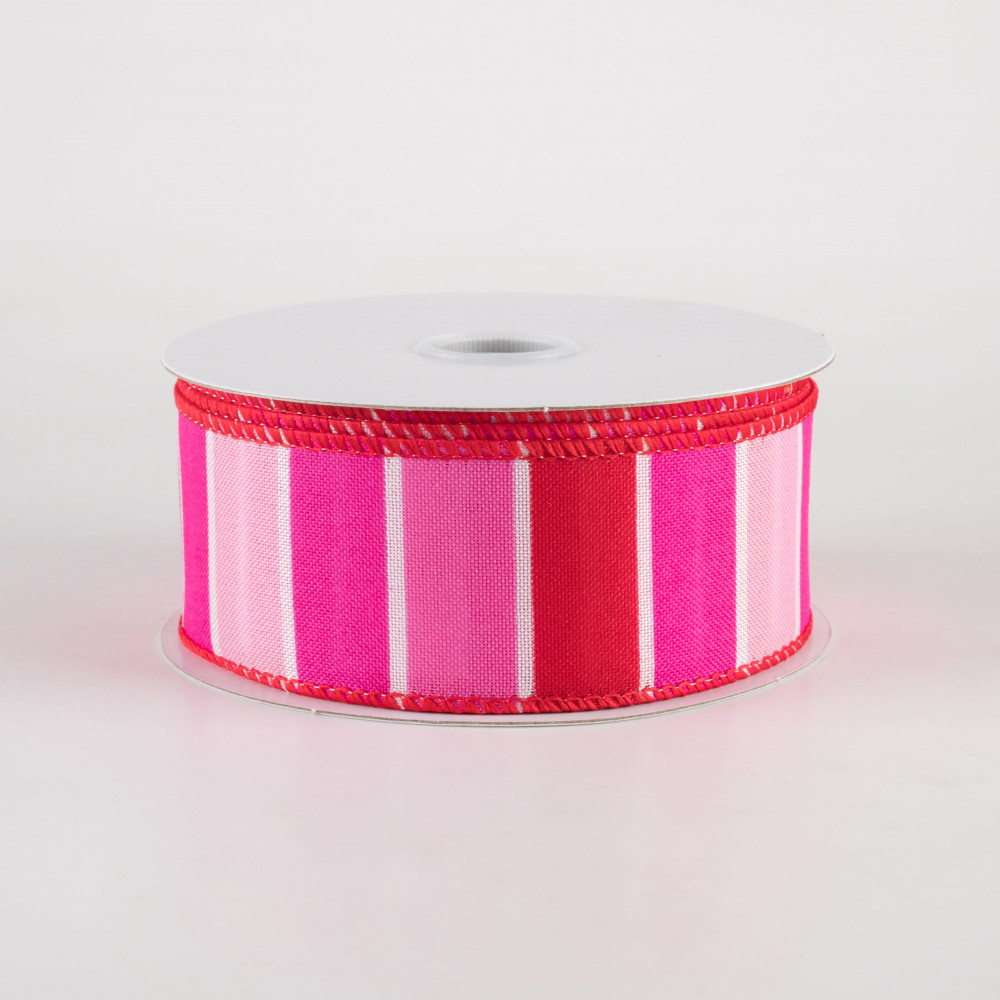 1.5 Wide Stripes Ribbon: Fuchsia, Red, Pink (10 Yards) [11407-09