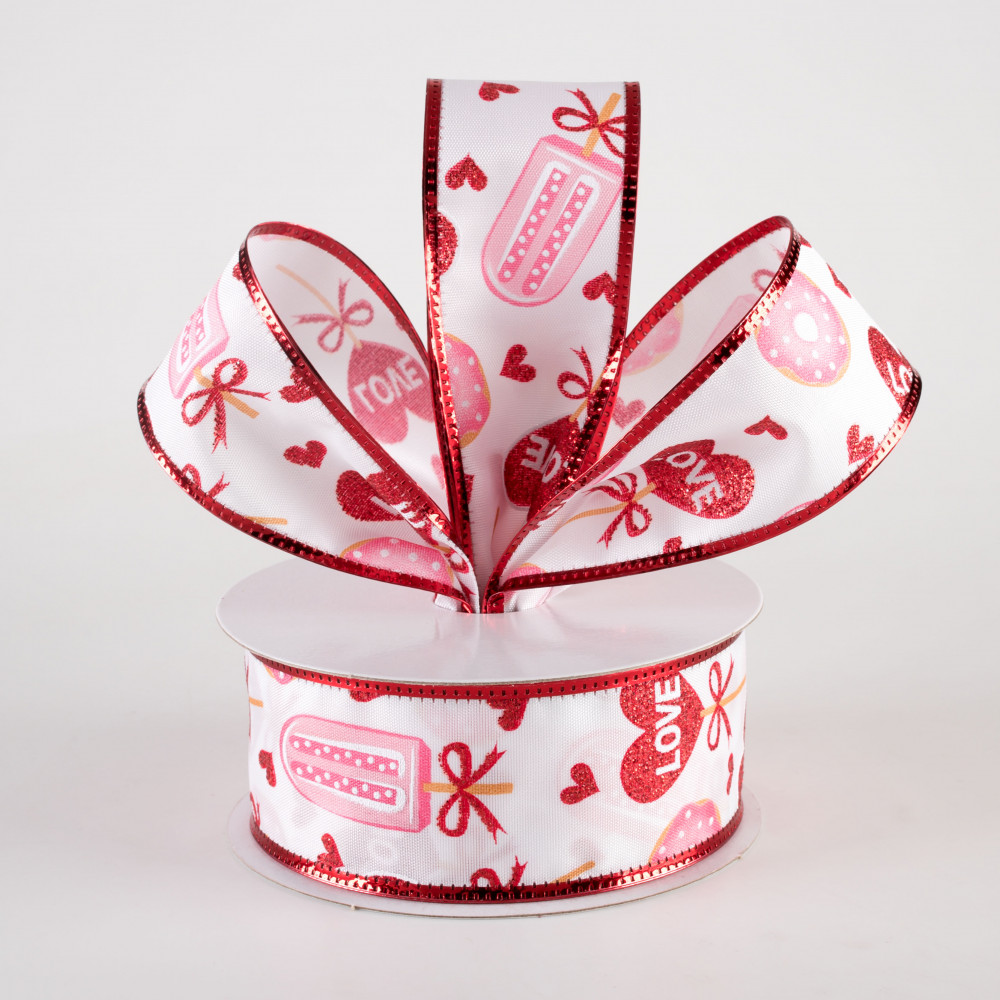 1.5 (1 YD) Valentine Wired Ribbon Love Wreaths Gift Bow Craft Ribbon