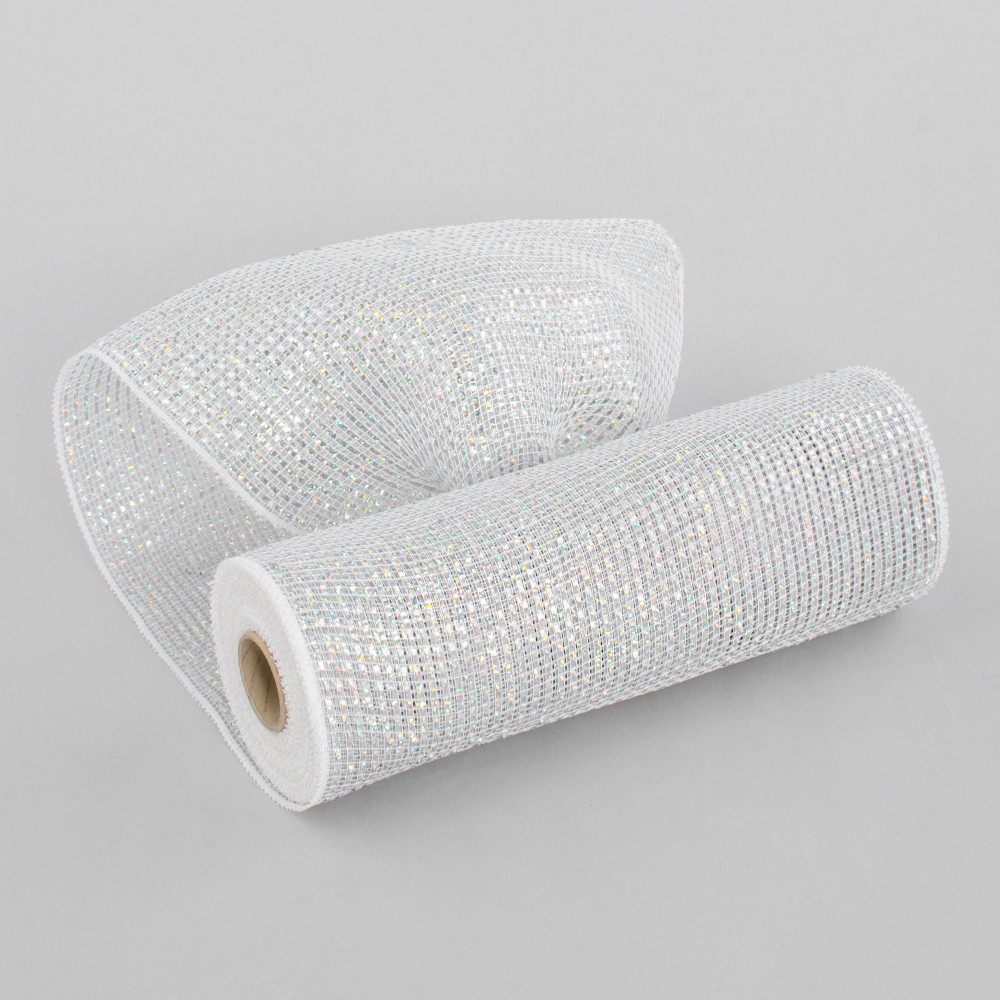 10 Poly Mesh Rolls: Deluxe Wide White Laser Silver Foil [RE134141] 