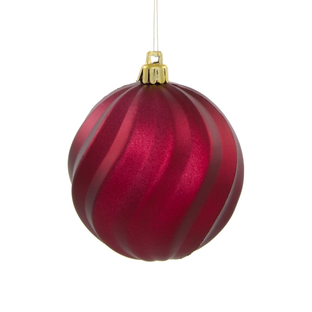 80MM Round Swirl Stripe Metallic Ball Ornament: Matte Burgundy ...