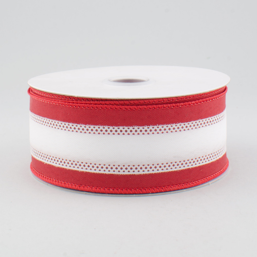 1.5 Satin Team Stripe Ribbon: Red & White (10 Yards)