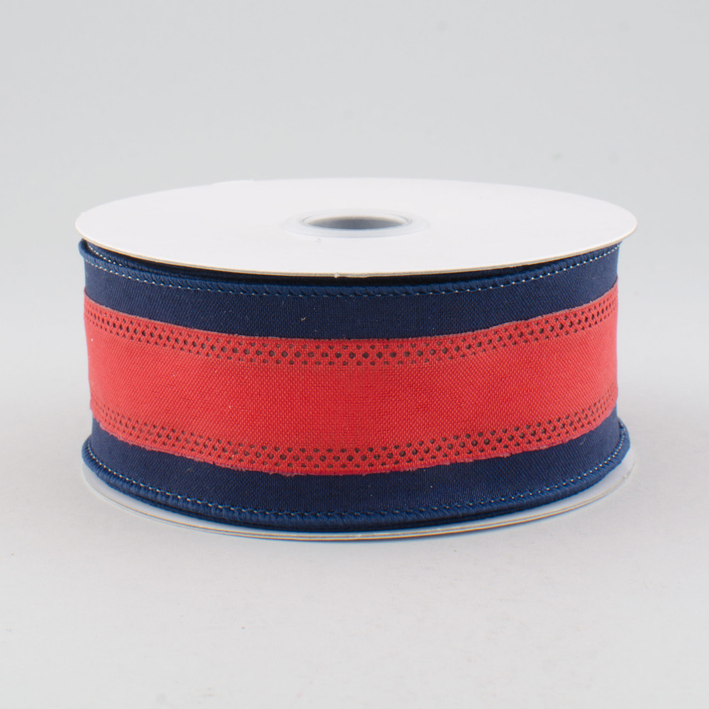 1.5 Satin Team Stripe Ribbon: Navy & Red (10 Yards) [RN5271CW] 