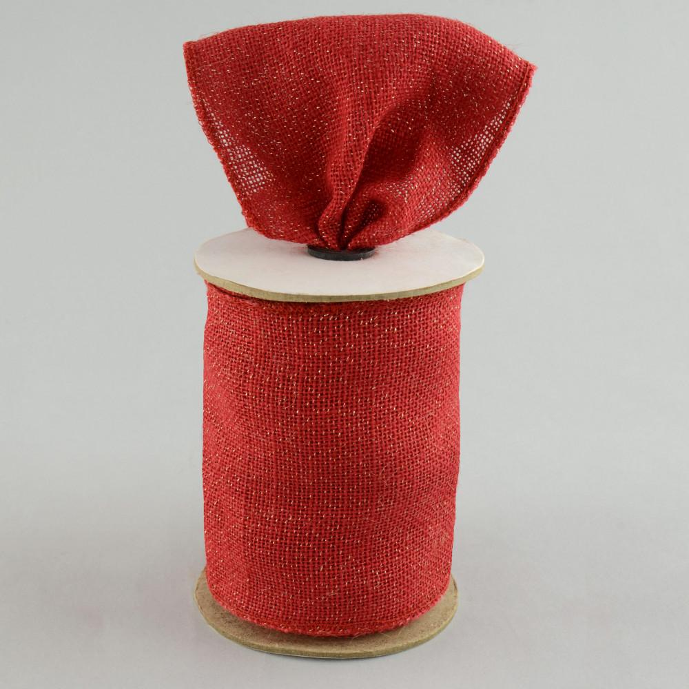 Gold Wired Edge Burlap Ribbon 2 inch by 11 yards Red