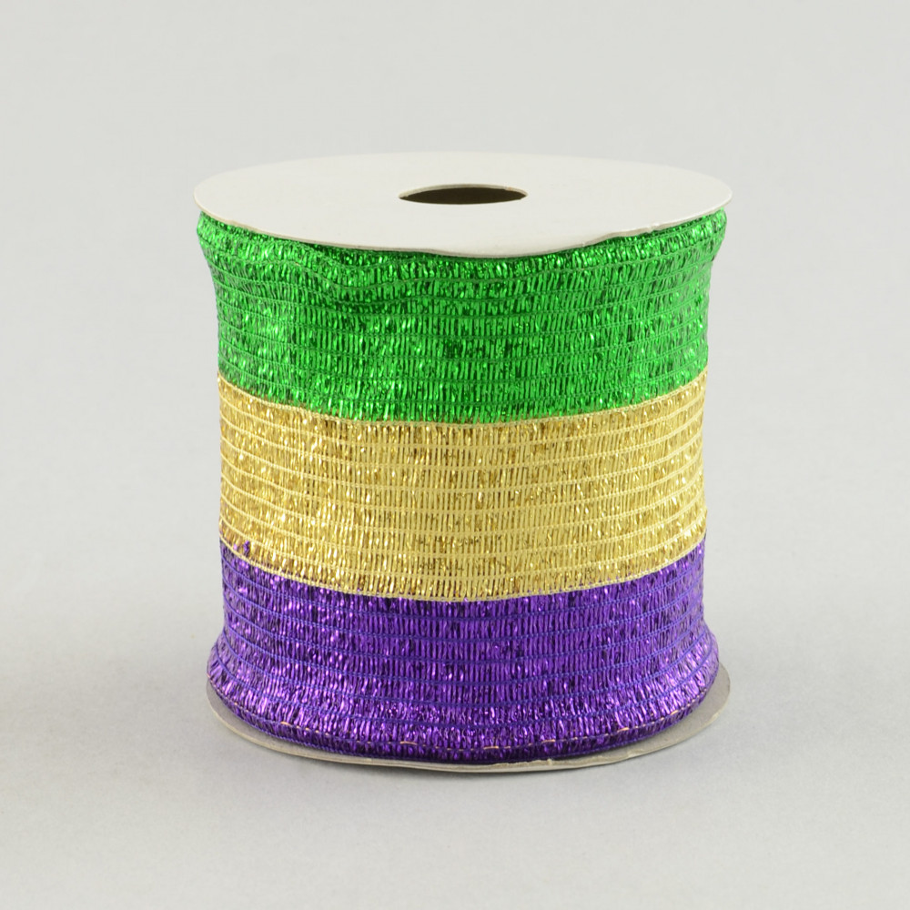 2.5 Woven Stripe Ribbon: Mardi Gras (10 Yards)