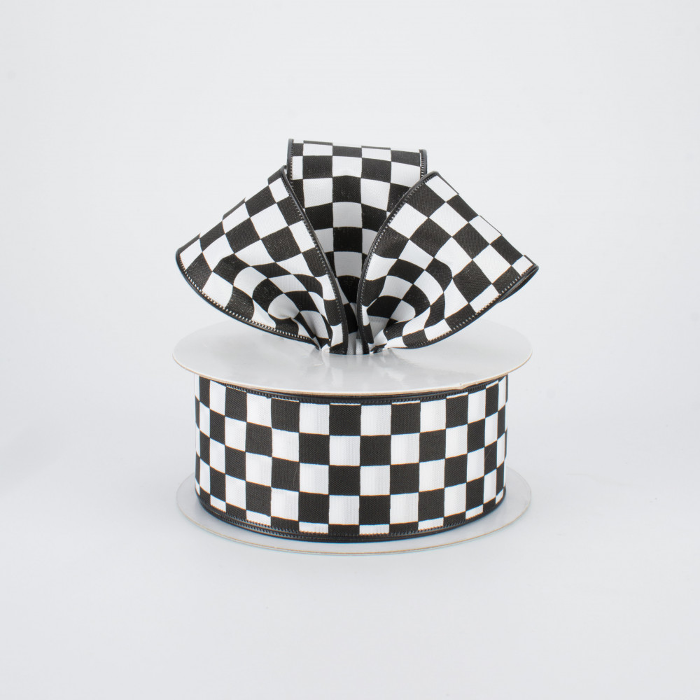 Black Checker Ribbon, Black and White Checkered Ribbon, 4” Width Ribbon,  Black and White Ribbon, Christmas Ribbon, Halloween Ribbon