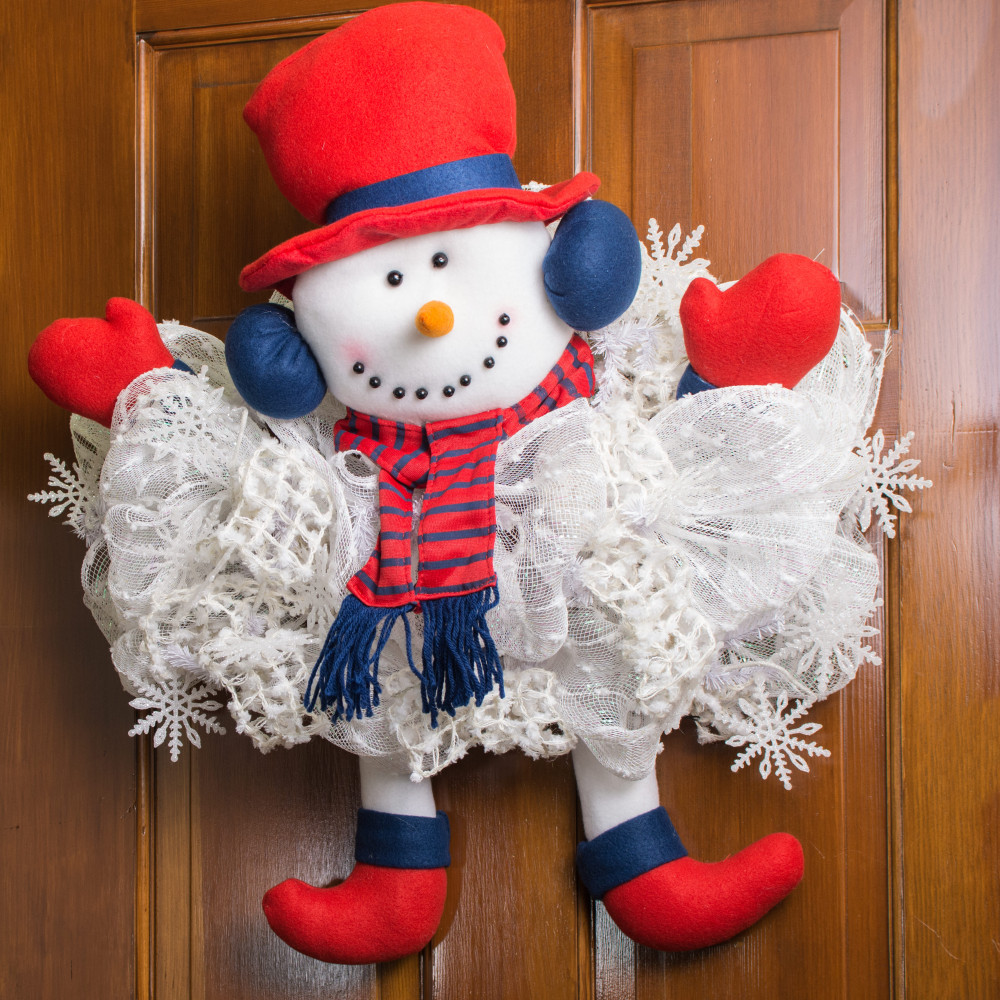 plush snowman wreath accent