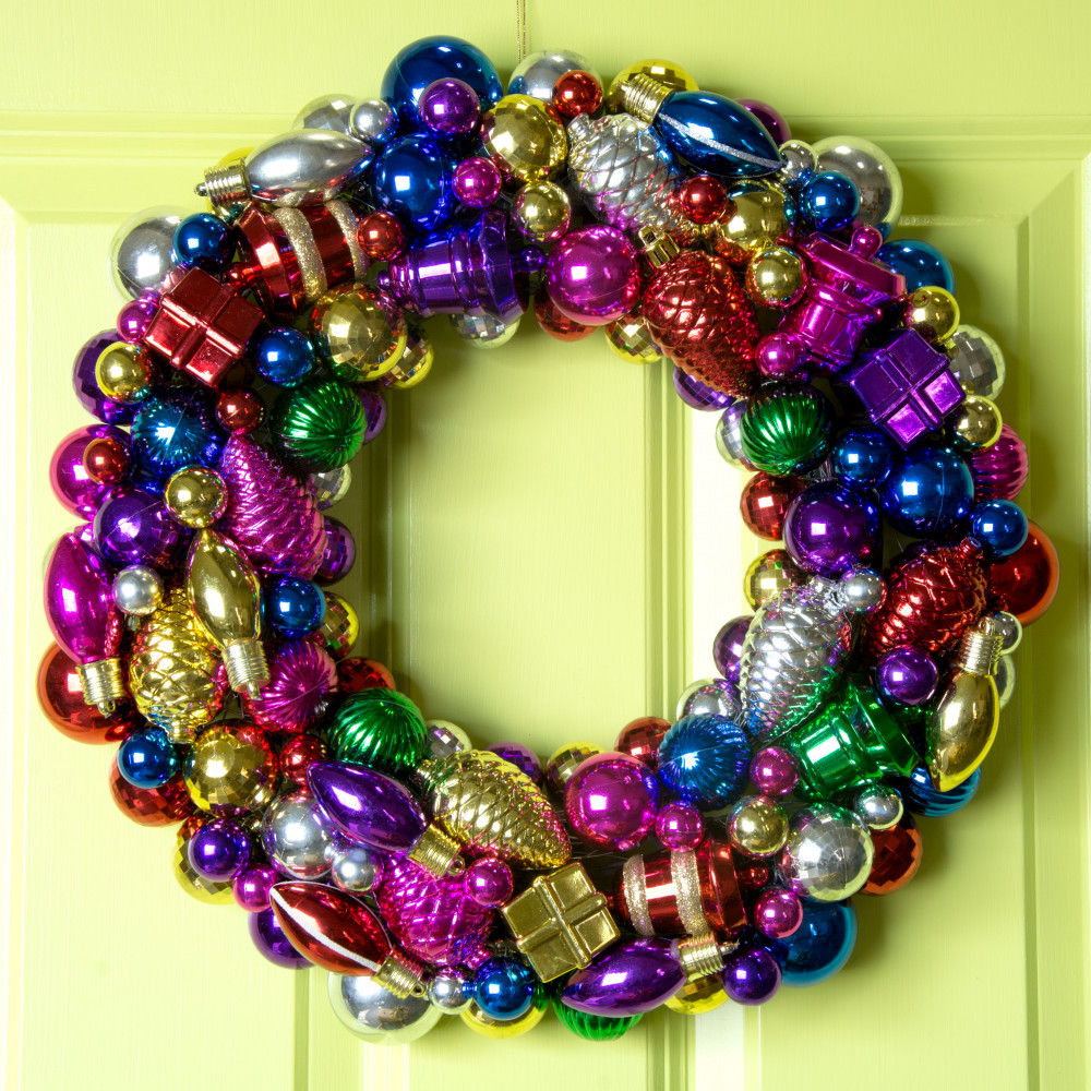 16" Mixed Ornament Christmas Wreath: Multi Color [XW7710] - CraftOutlet.com