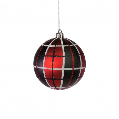 100MM Plaid Ball Ornament: Red, Black, White [XY8532A1] - CraftOutlet.com