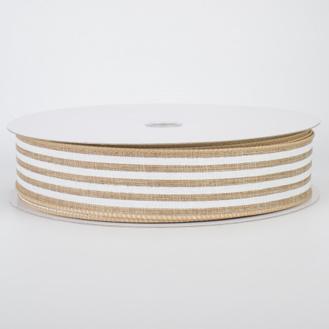 Metallic Gold and White Striped Cabana Ribbon, 1-1/2x25 yards
