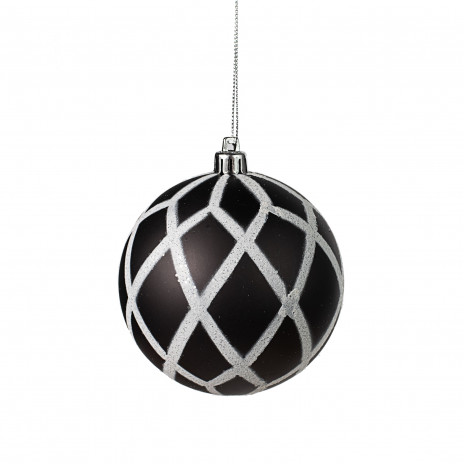 100MM Glitter & Matte Harlequin Ball Ornament: Black & White [XY8830TX ...