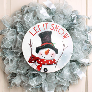 Wreath Sign, Christmas Sign, Happy Snowman, 10 Round, Metal Sign, DECOE-128,  DecoExchange, Sign For Wreath