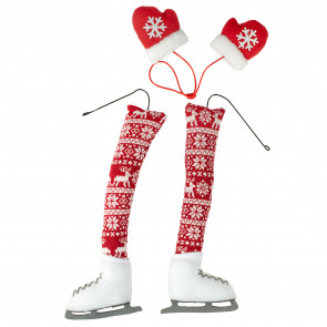 10 Yards - 2.5 Wired Black and Red Check Background Winter Ice Skates  Ribbon with Snowflakes and Glitter Accent