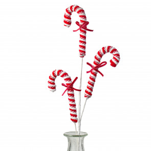 30 Red and White Striped Candy Cane Swirls and Pom Poms Christmas Pick