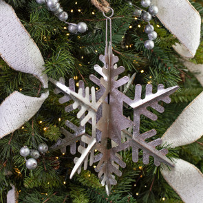10 Metal 3D Snowflake Ornament: Antique Silver Leaf