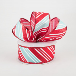 D Stevens Candy Cane Glitter Stripe Luxury Christmas Ribbon Wired -  Fabulous Fairytales