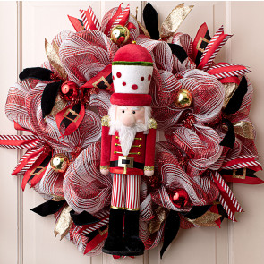 XL Light Blue & Red Nutcracker Christmas Wreath Sash With 