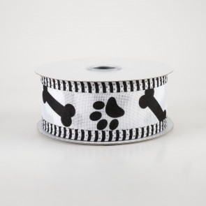 Wired Ribbon * Dog Paw Prints and Bones * Grey and White * 2.5 x 10 Y –  Personal Lee Yours