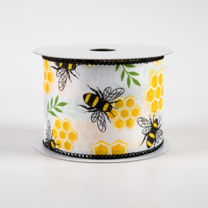 Wired Canvas Bumble Bee Print 2 1/2″ wide Ribbon – Mum Supplies.com