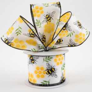 2.5 inch Wired Natural Ribbon Featuring Scattered Bumble Bees - 10 Yar –  Perpetual Ribbons