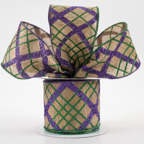 Green & Purple Two-Tone Mardi Gras Wired Craft Ribbon 1.5 x 40 Yards