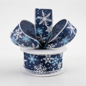 1.5 Glittered Snowflakes Ribbon: White & Silver (50 Yards)