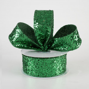 2.5 Lustrous Glitter Ribbon: Emerald Green (10 Yards) [X820640-17
