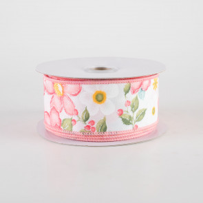 Buy 3/4 Inch Fresh Spring Floral Ribbon on Rose Nylon Webbing Closeout 5  Yards Online